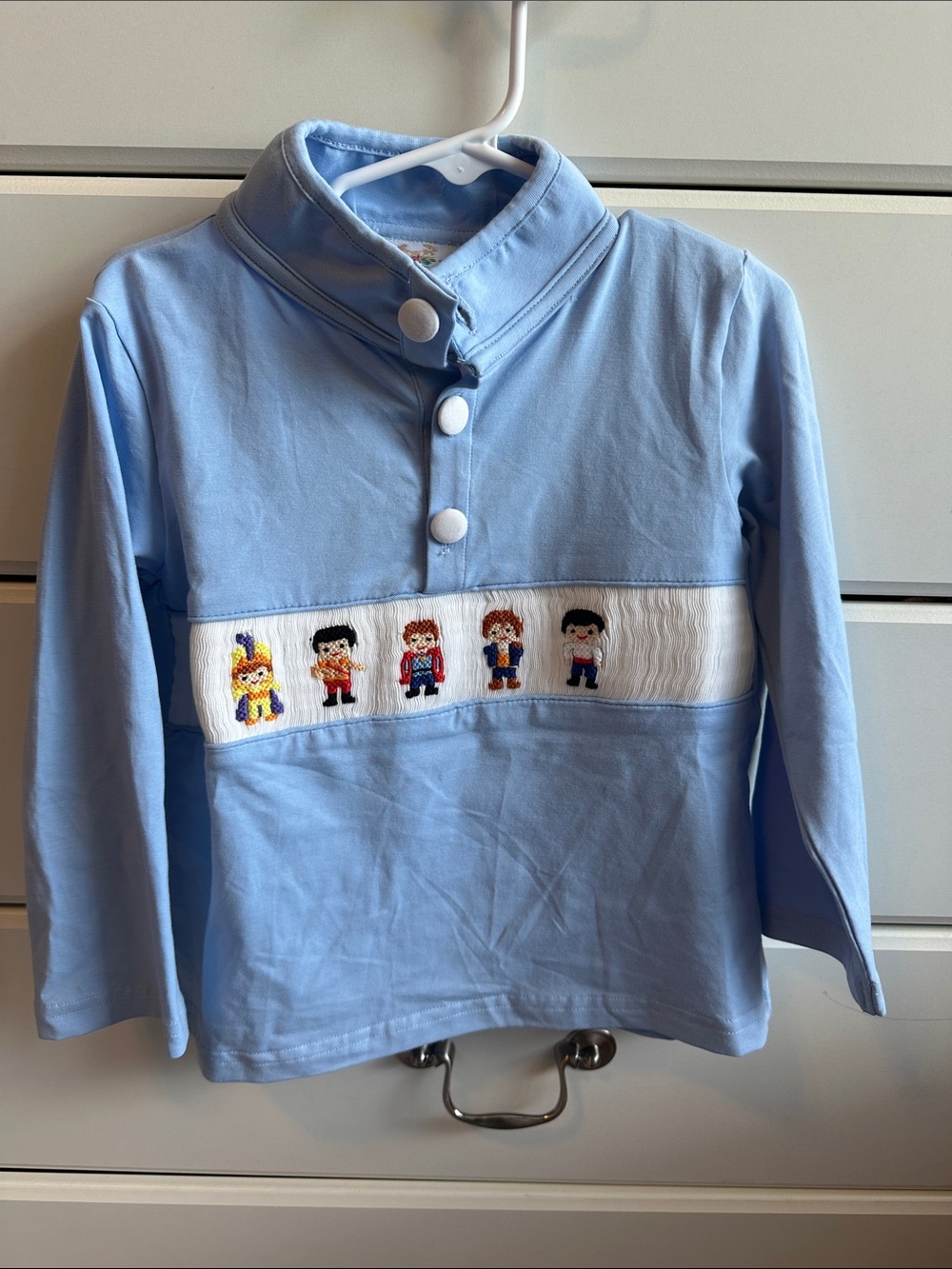 Light Blue Long-Sleeve Smocked Character Top for Kids